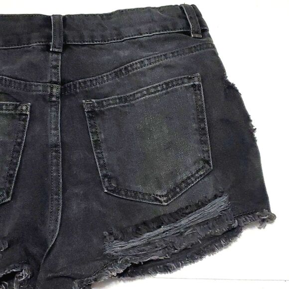 Topshop Moto Black High Waist Distressed Destroyed Denim Shorty Shorts  26 - Picture 7 of 11